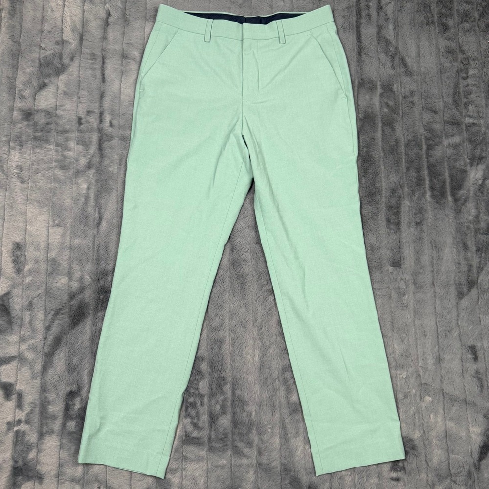 Express Mens Slim Dress Pants Mint Green Wool Blend 29x30 Flat Front Trousers